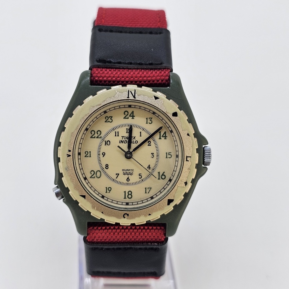 VTG Timex Field Men's Watch 38MM Cream Dial New Red Canvas Bands New Battery